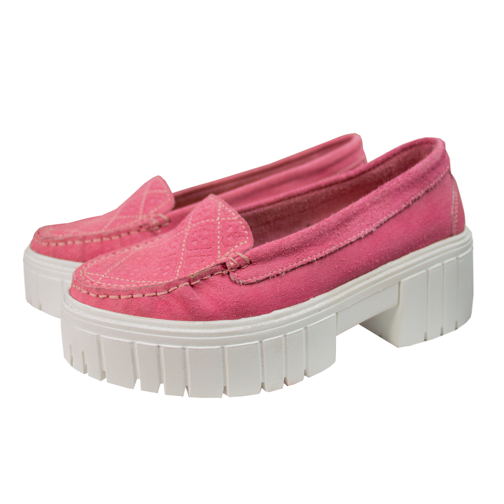 MOCASIN PLATAFORMA CLEO GAMUZA ROSADO - CHUNKY BLANCO