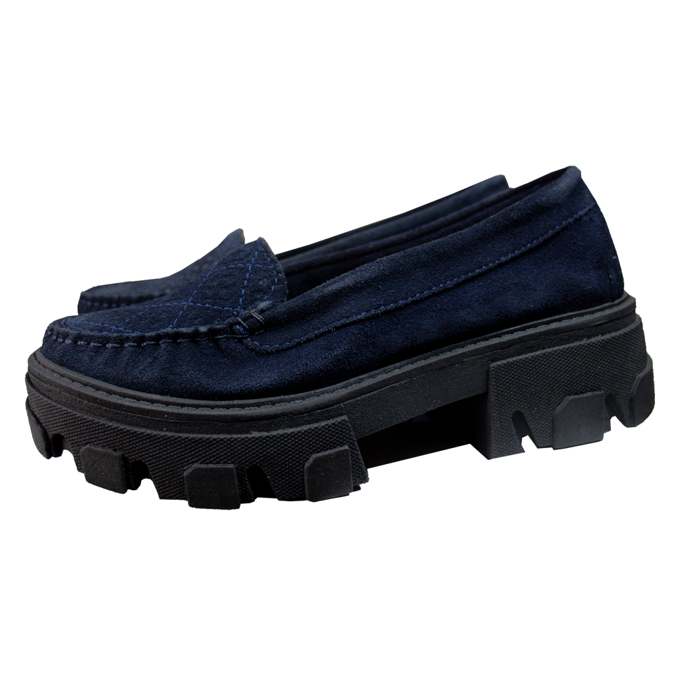 MOCASIN CHATO CLEO GAMUZA AZUL -CHUNKY NEGRO