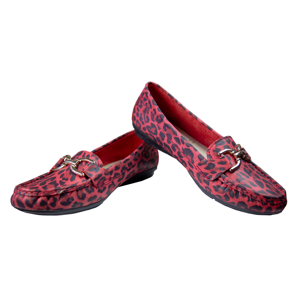 MOCASIN CHATO DOLCE ANIMAL PRINT ROJO
