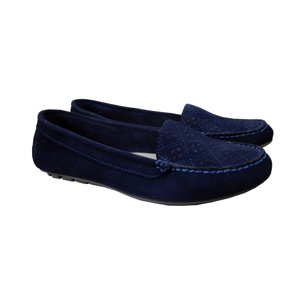MOCASIN CHATO CLEO GAMUZA AZUL - CAUCHO GRIS