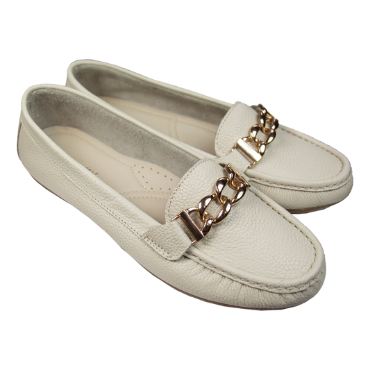 MOCASIN CHATO CADENA VAINILLA