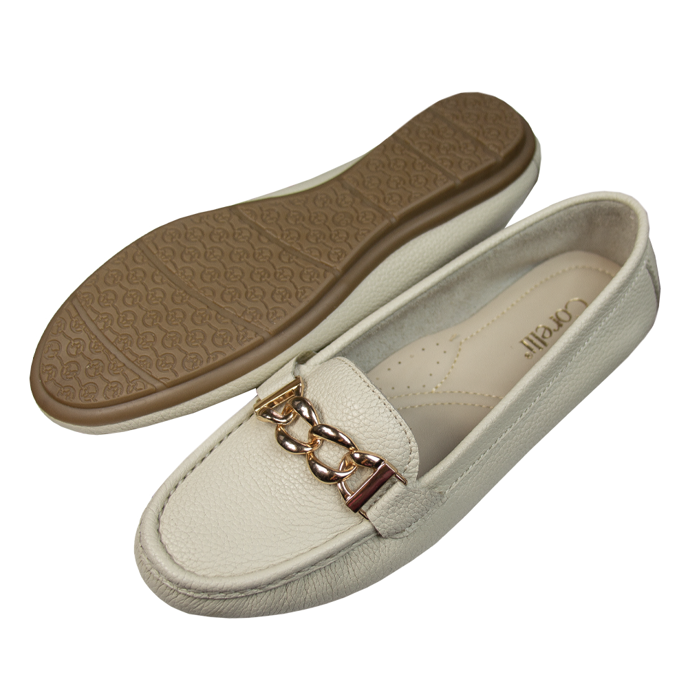 MOCASIN CHATO CADENA VAINILLA