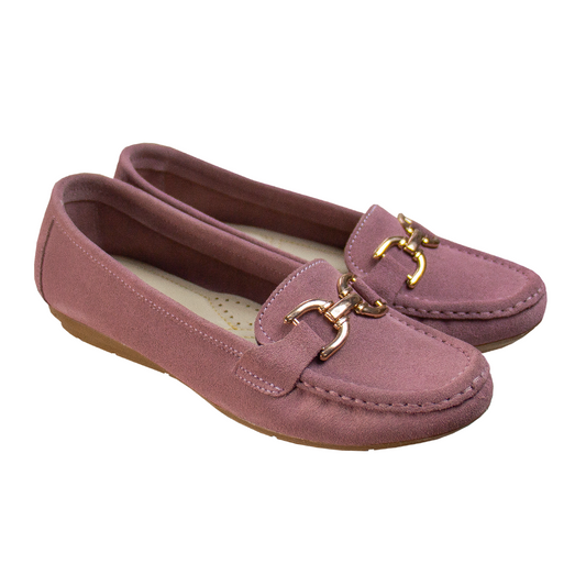 MOCASIN CHATO DOLCE GAMUZA PALO ROSA