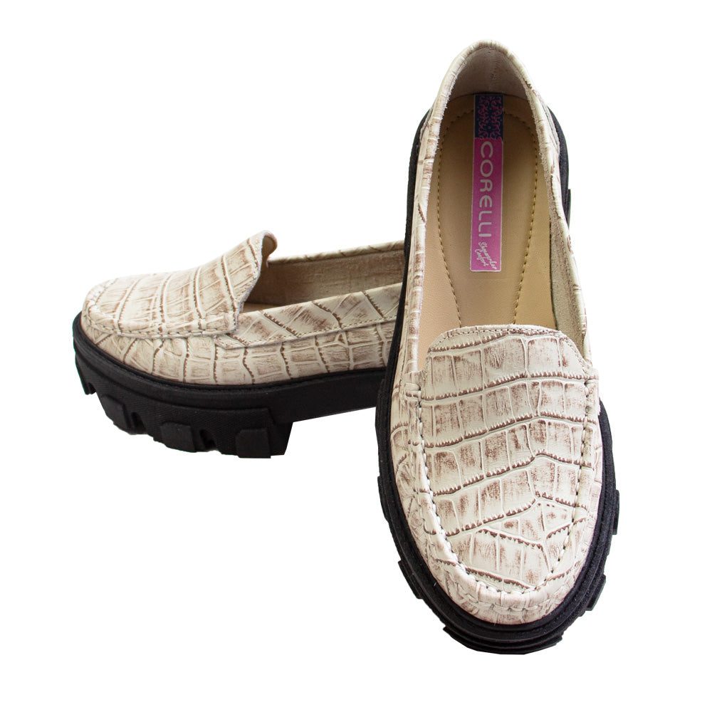 MOCASIN CHUNKY PLATAFORMA MADONNA CROCO VAINILLA