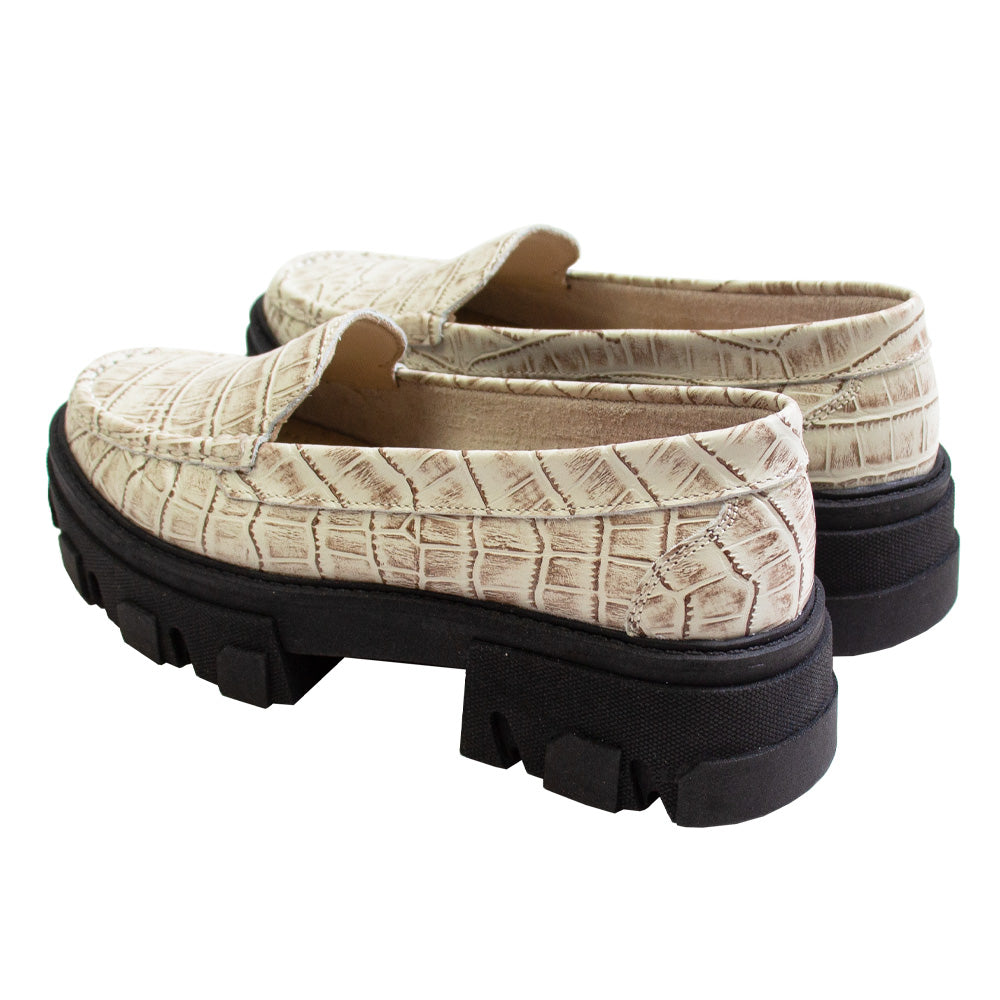 MOCASIN CHUNKY PLATAFORMA MADONNA CROCO VAINILLA