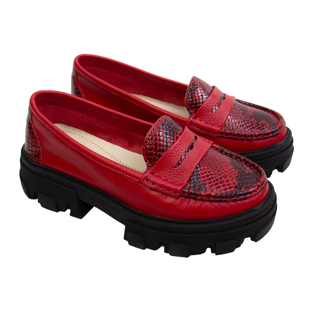 MOCASIN CHUNKY PLATAFORMA ITALIA ROJO VIVO