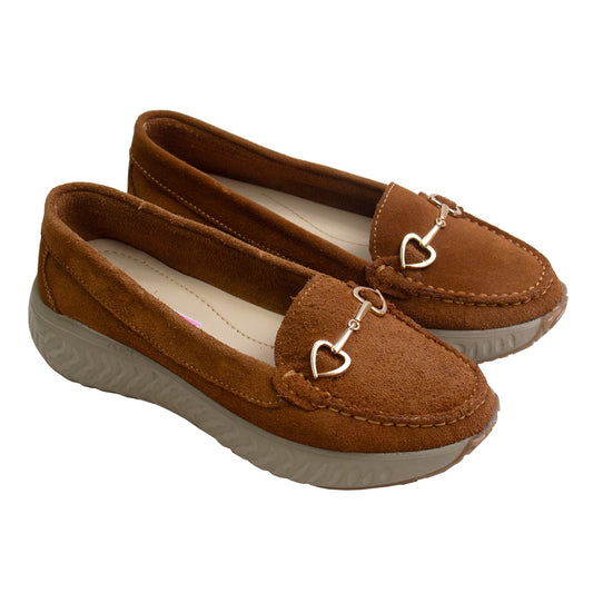 MOCASIN CHATO  CORAZON  GAMUZA  HABANO-ZAPATILLA TOFE