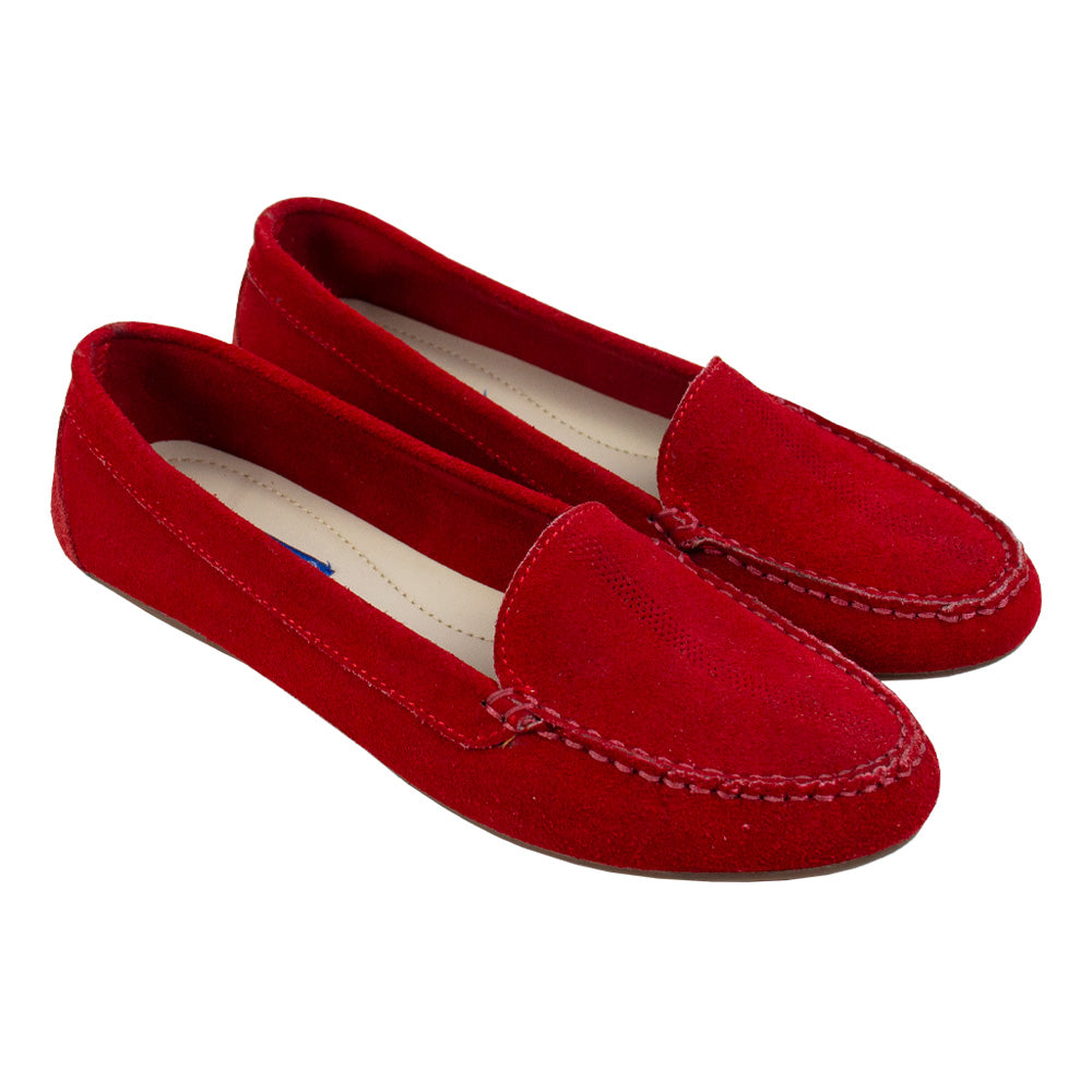 MOCASIN CHATO SARA GAMUZA ROJO-VALE ARCO TOFE