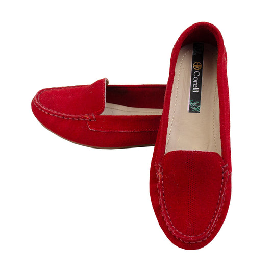 MOCASIN CHATO  SARA GAMUZA  ROJO