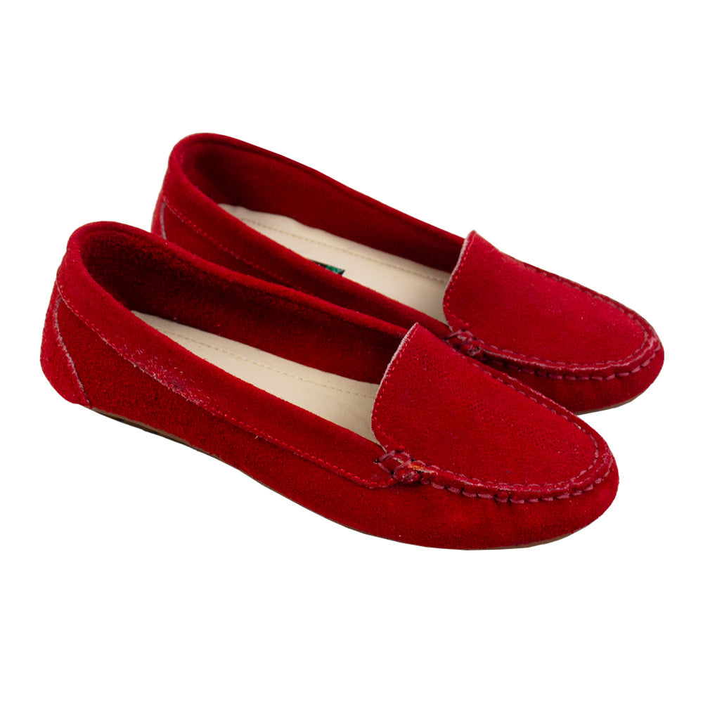 MOCASIN CHATO SARA GAMUZA ROJO-CAUCHO TOFE