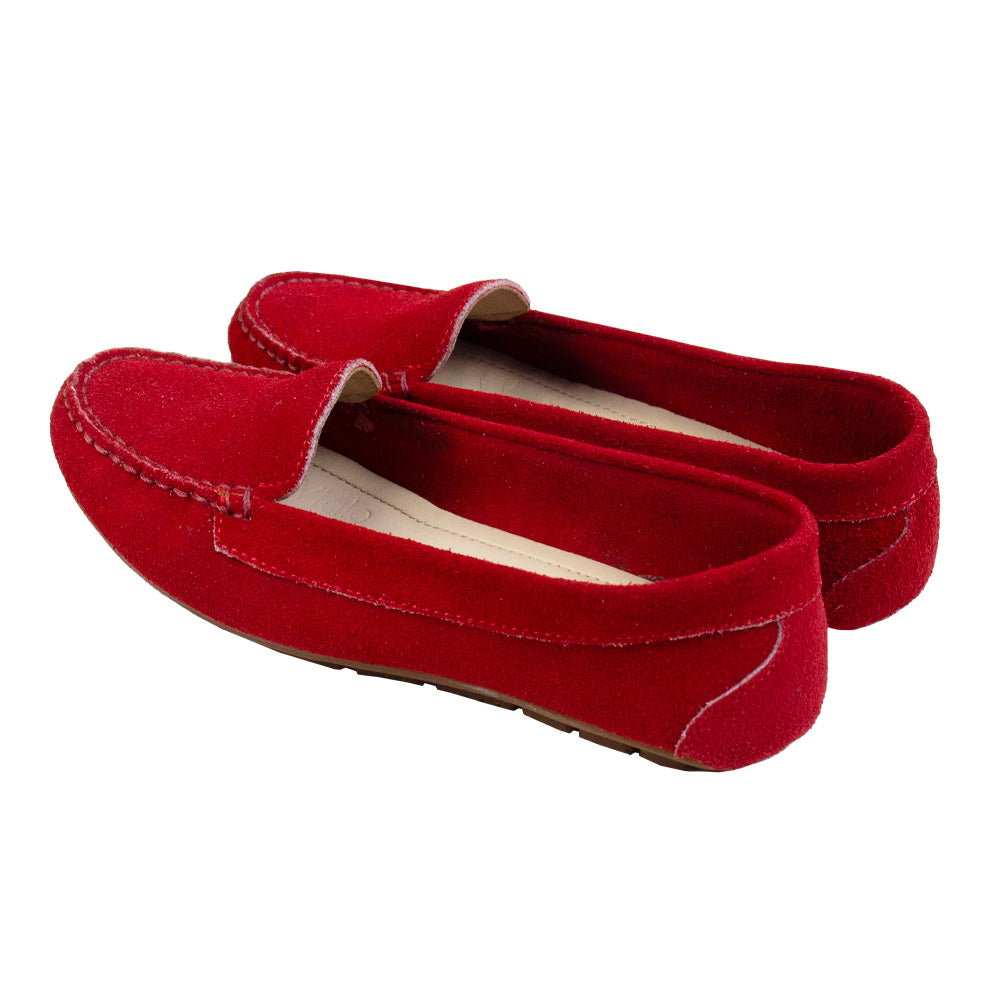 MOCASIN CHATO SARA GAMUZA ROJO-CAUCHO TOFE