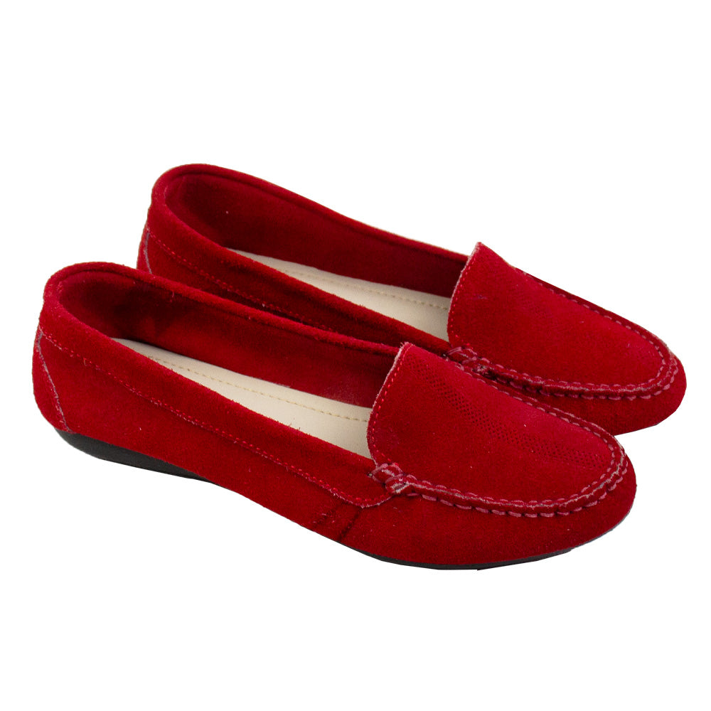 MOCASIN CHATO SARA GAMUZA ROJO-PIONISAN NEGRO