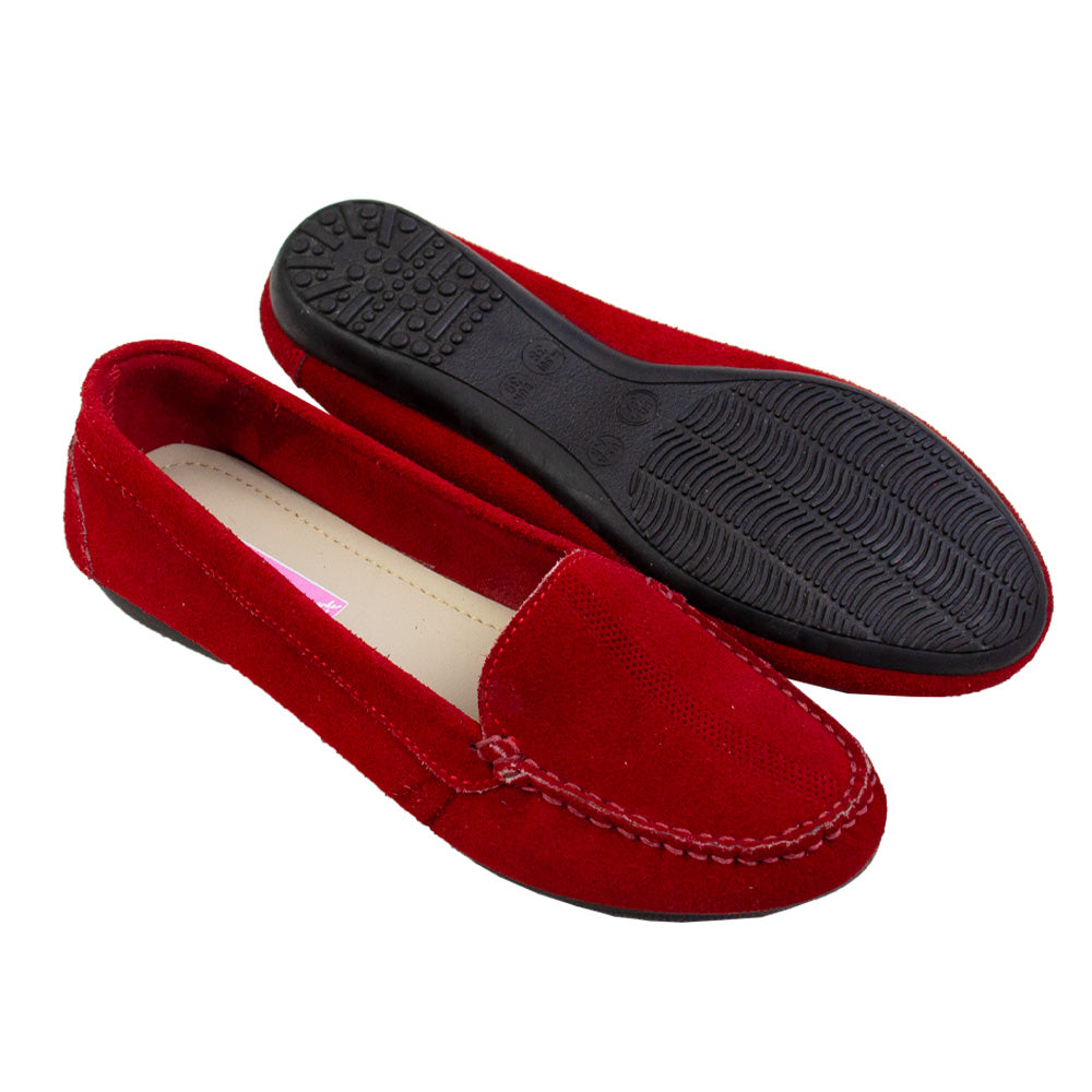 MOCASIN CHATO SARA GAMUZA ROJO-PIONISAN NEGRO