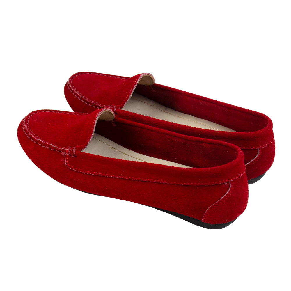 MOCASIN CHATO SARA GAMUZA ROJO-PIONISAN NEGRO