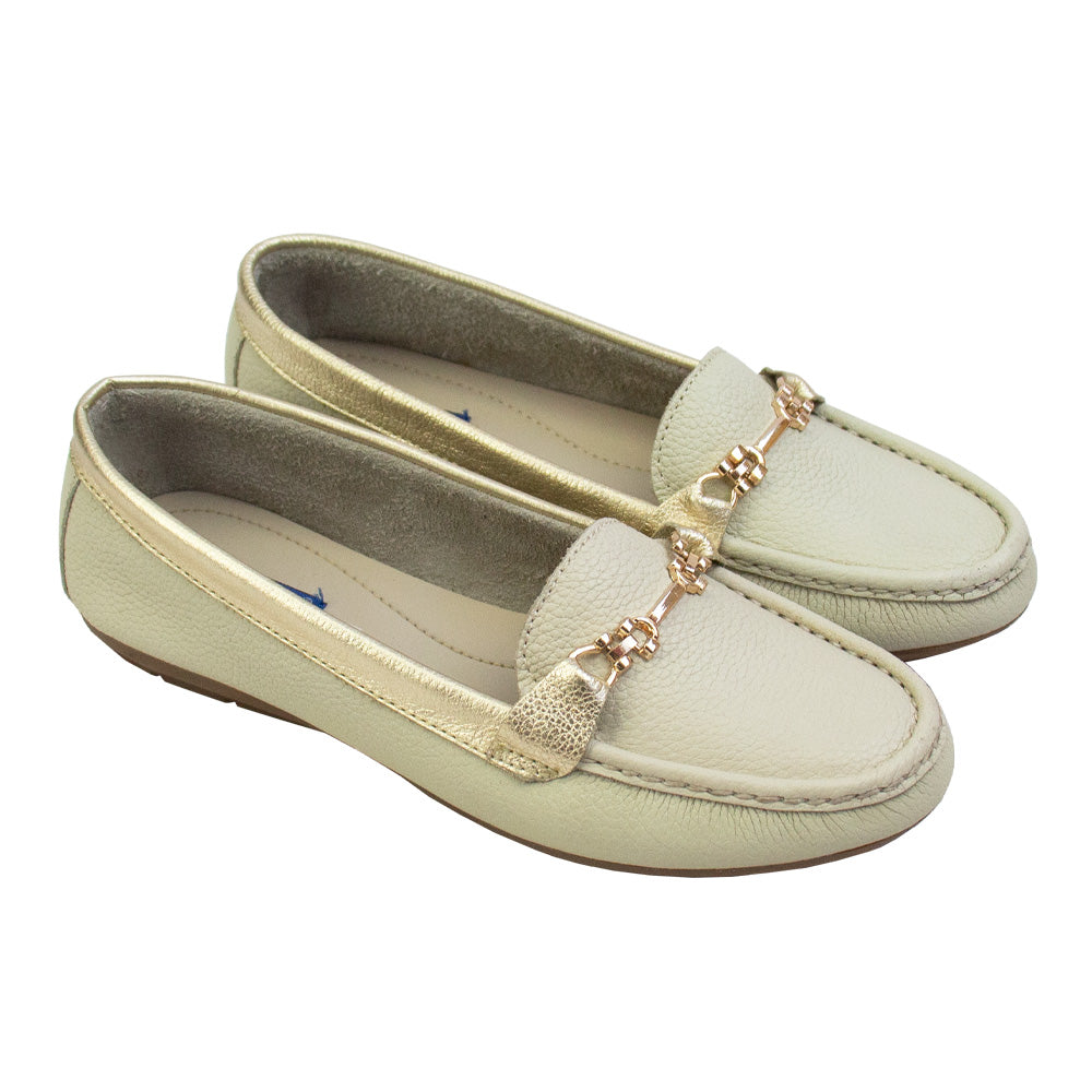 MOCASIN CHATO LAURA VAINILLA /PLATINO