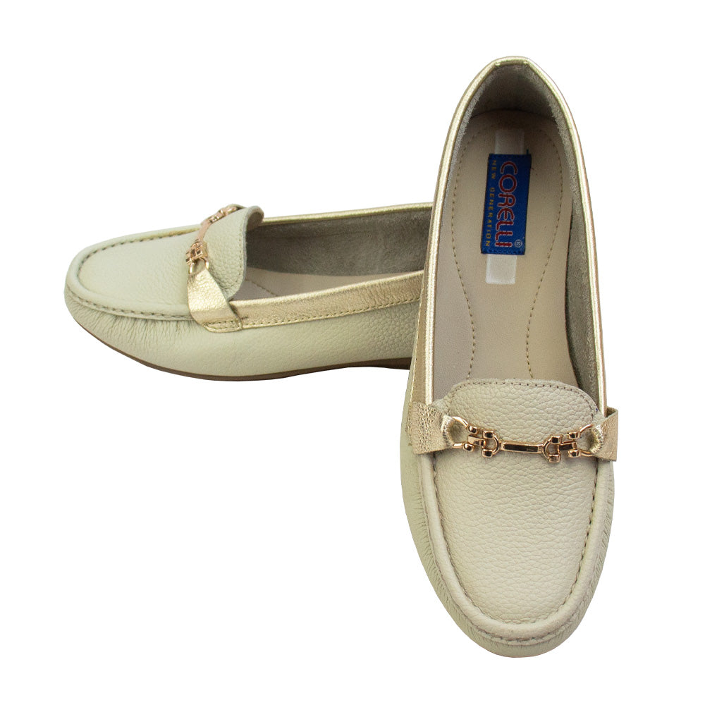 MOCASIN CHATO LAURA VAINILLA /PLATINO