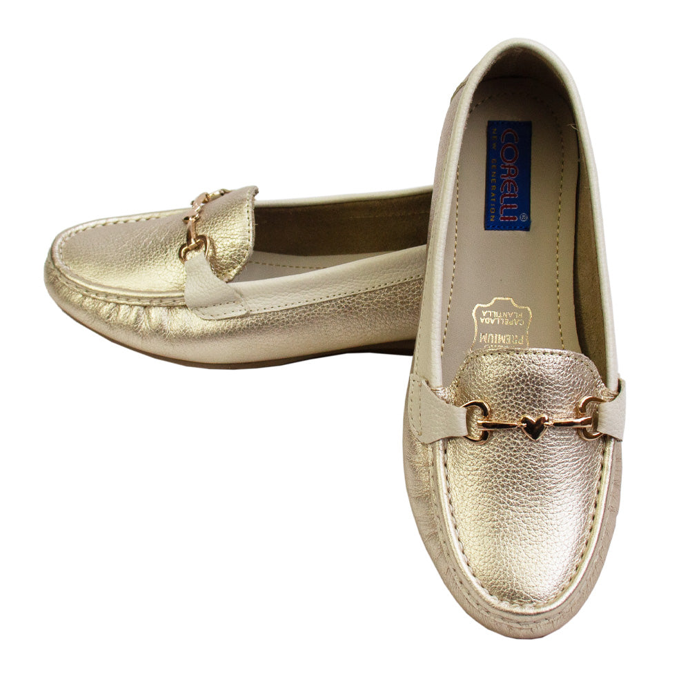 MOCASIN CHATO LOVE VAINILLA /PLATINO