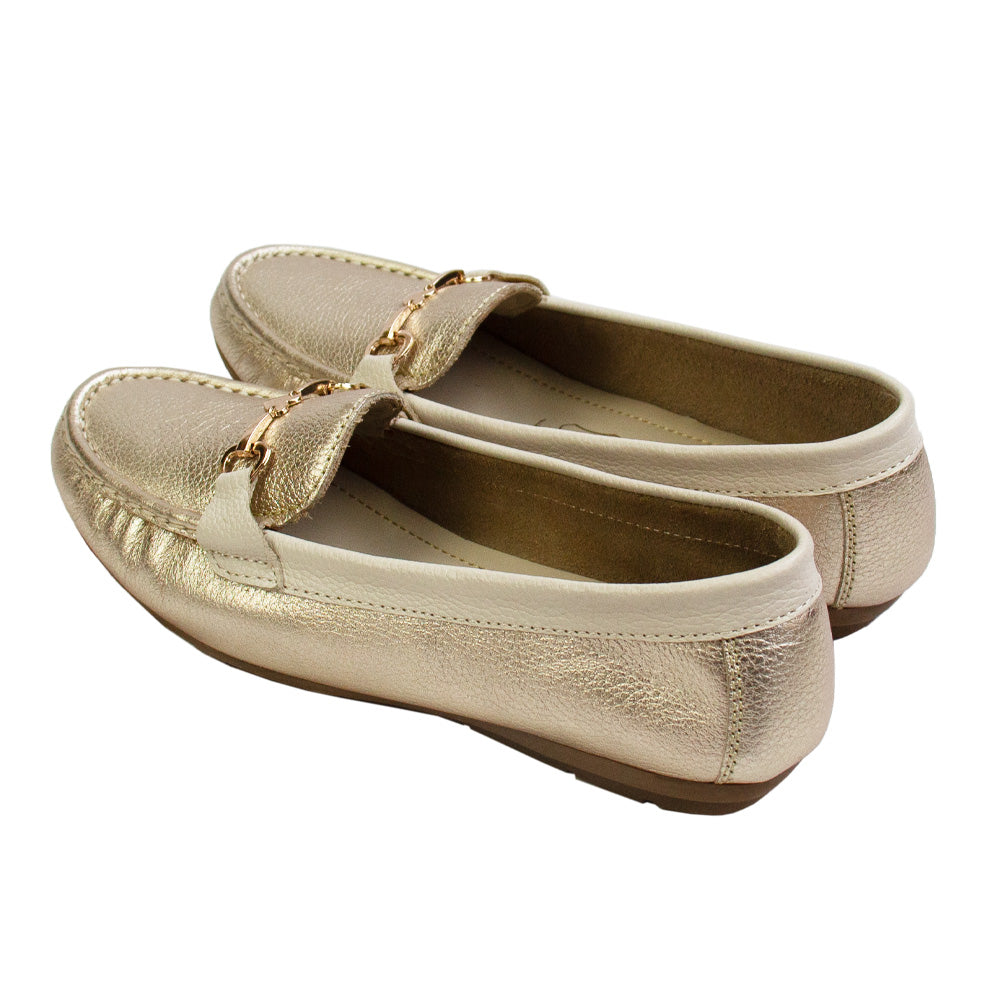 MOCASIN CHATO LOVE VAINILLA /PLATINO