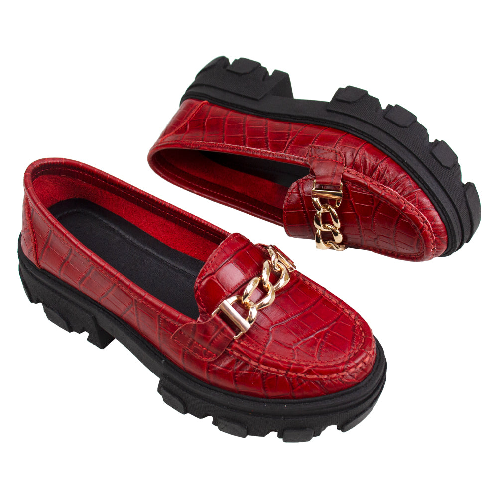 MOCASIN CHUNKY PLATAFORMA PARIS CROCO ROJO