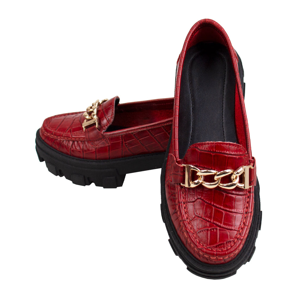 MOCASIN CHUNKY PLATAFORMA PARIS CROCO ROJO