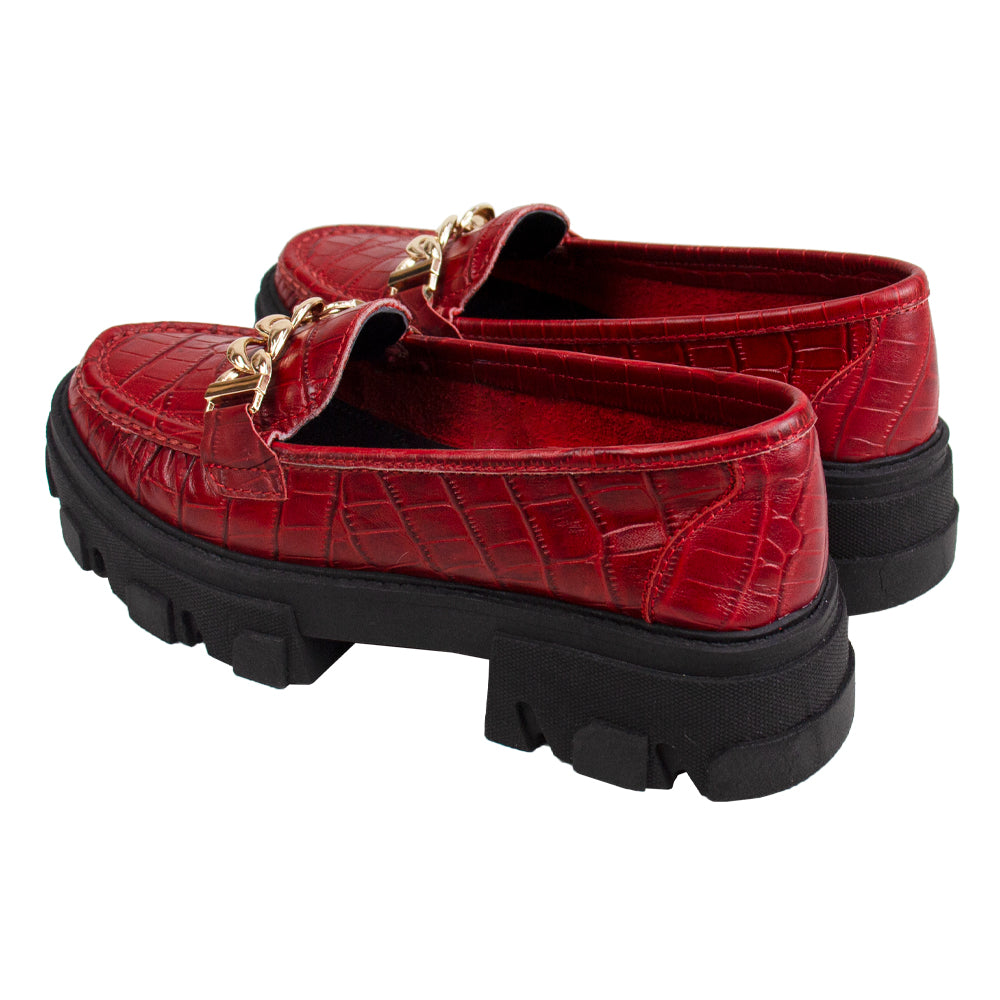 MOCASIN CHUNKY PLATAFORMA PARIS CROCO ROJO