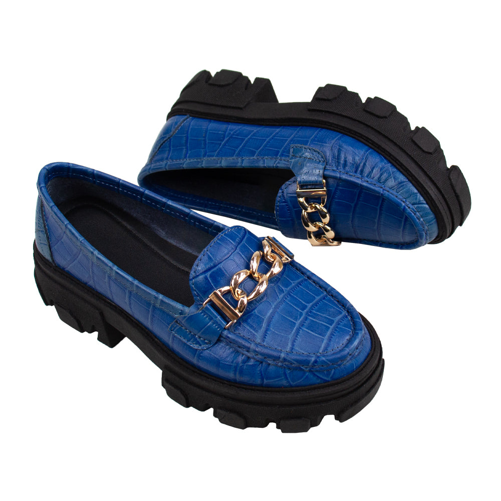 MOCASIN CHUNKY PLATAFORMA PARIS CROCO COBALTO