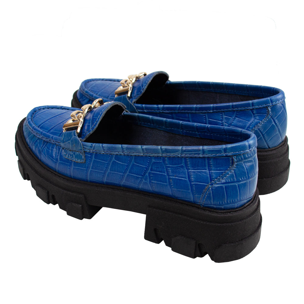 MOCASIN CHUNKY PLATAFORMA PARIS CROCO COBALTO