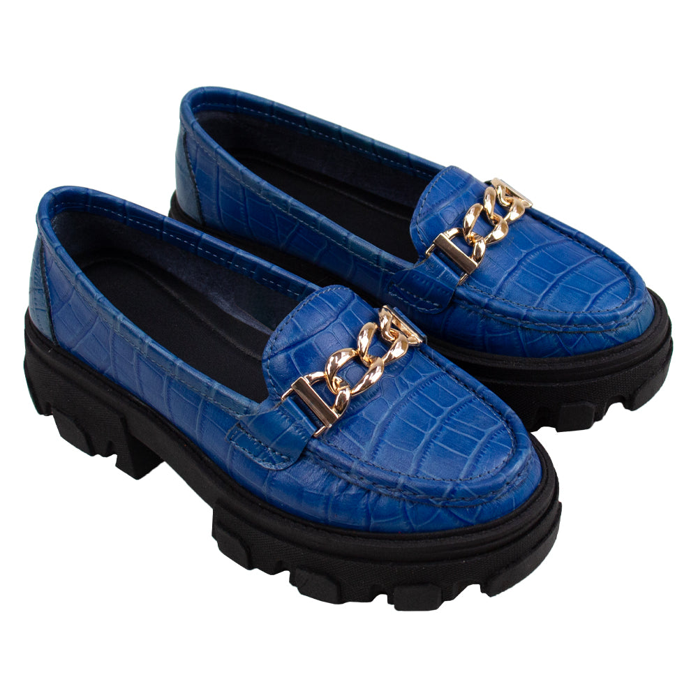 MOCASIN CHUNKY PLATAFORMA PARIS CROCO COBALTO