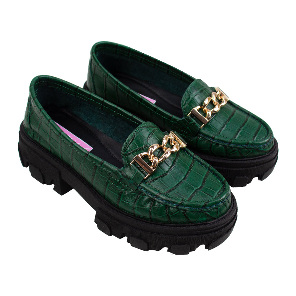 MOCASIN CHUNKY PLATAFORMA PARIS CROCO VERDE