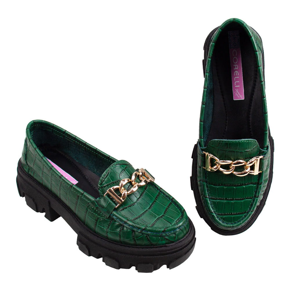 MOCASIN CHUNKY PLATAFORMA PARIS CROCO VERDE