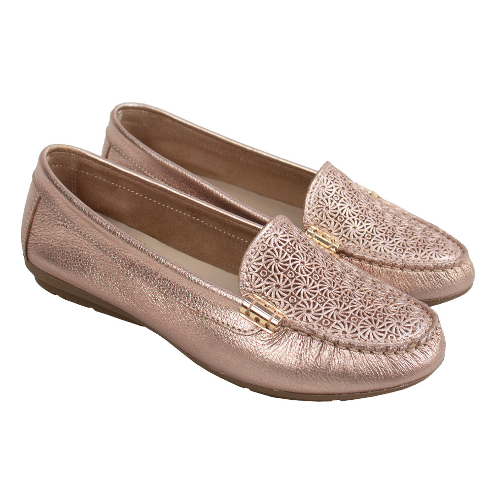MOCASIN CHATO PAULA II FOLIA ORO ROSA