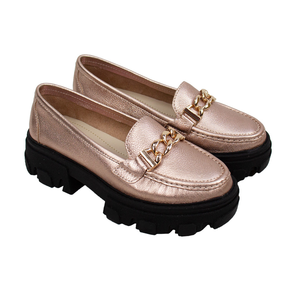 MOCASIN CHUNKY PLATAFORMA PARIS FOLIA ORO ROSA