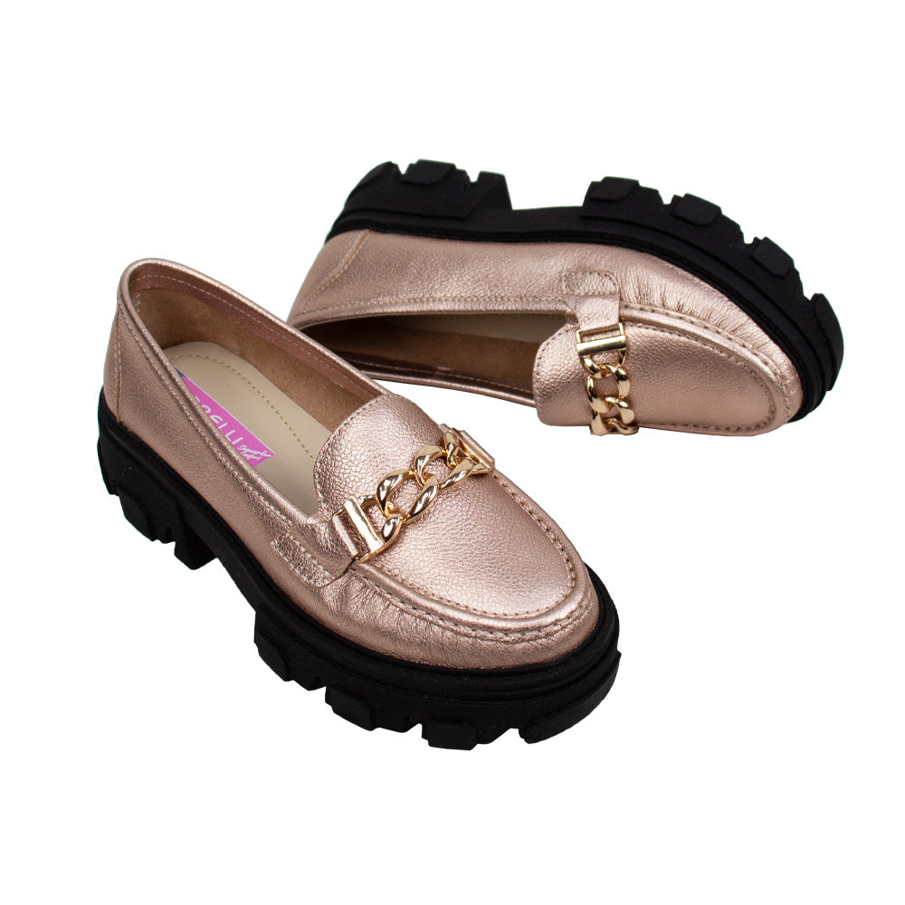 MOCASIN CHUNKY PLATAFORMA PARIS FOLIA ORO ROSA