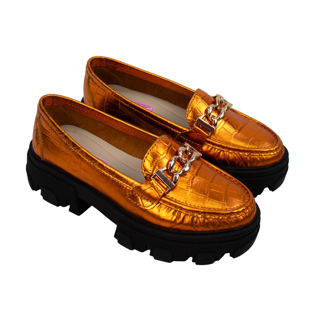 MOCASIN CHUNKY PLATAFORMA PARIS FOLIA CROCO NARANJA