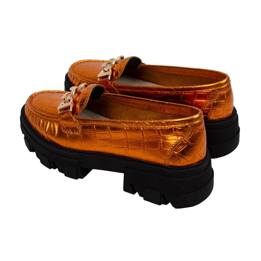 MOCASIN CHUNKY PLATAFORMA PARIS FOLIA CROCO NARANJA