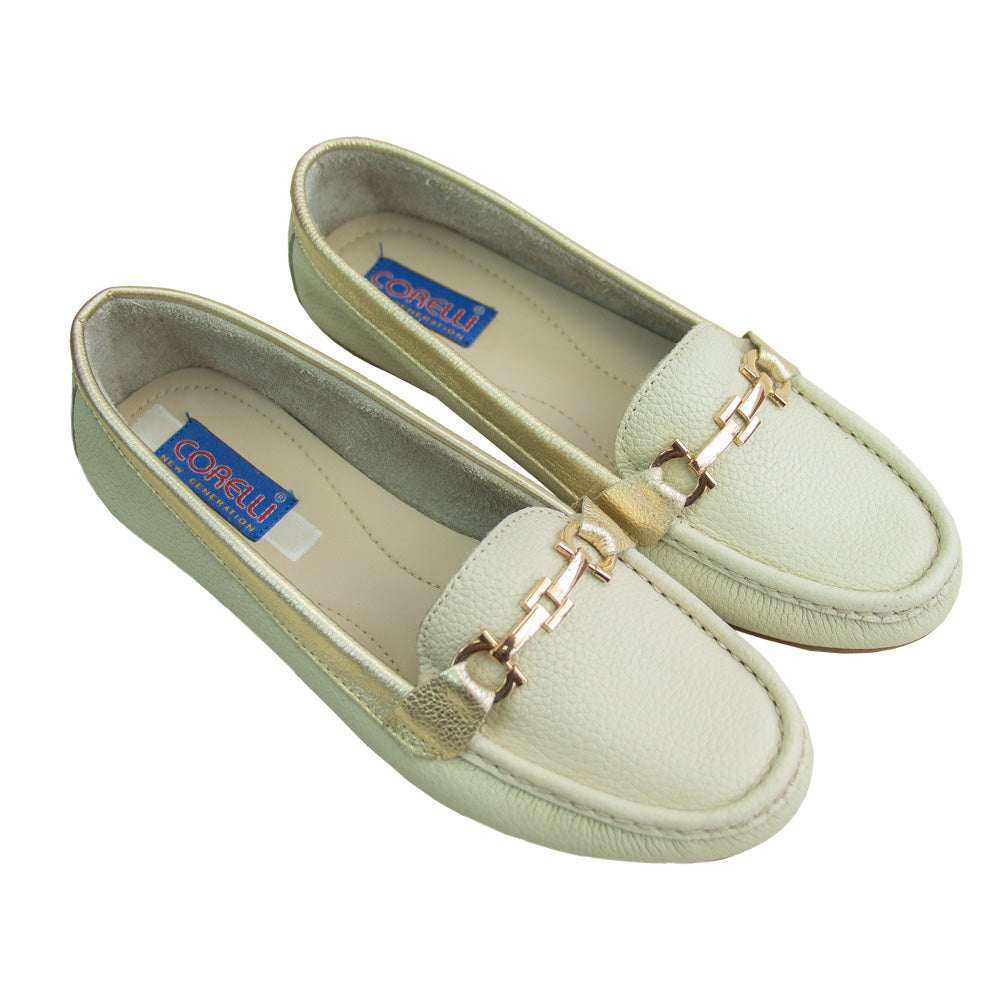 MOCASIN CHATO NINA VAINILLA /PLATINO