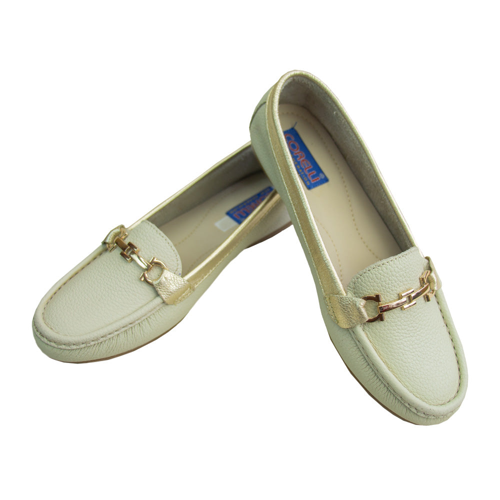 MOCASIN CHATO NINA VAINILLA /PLATINO