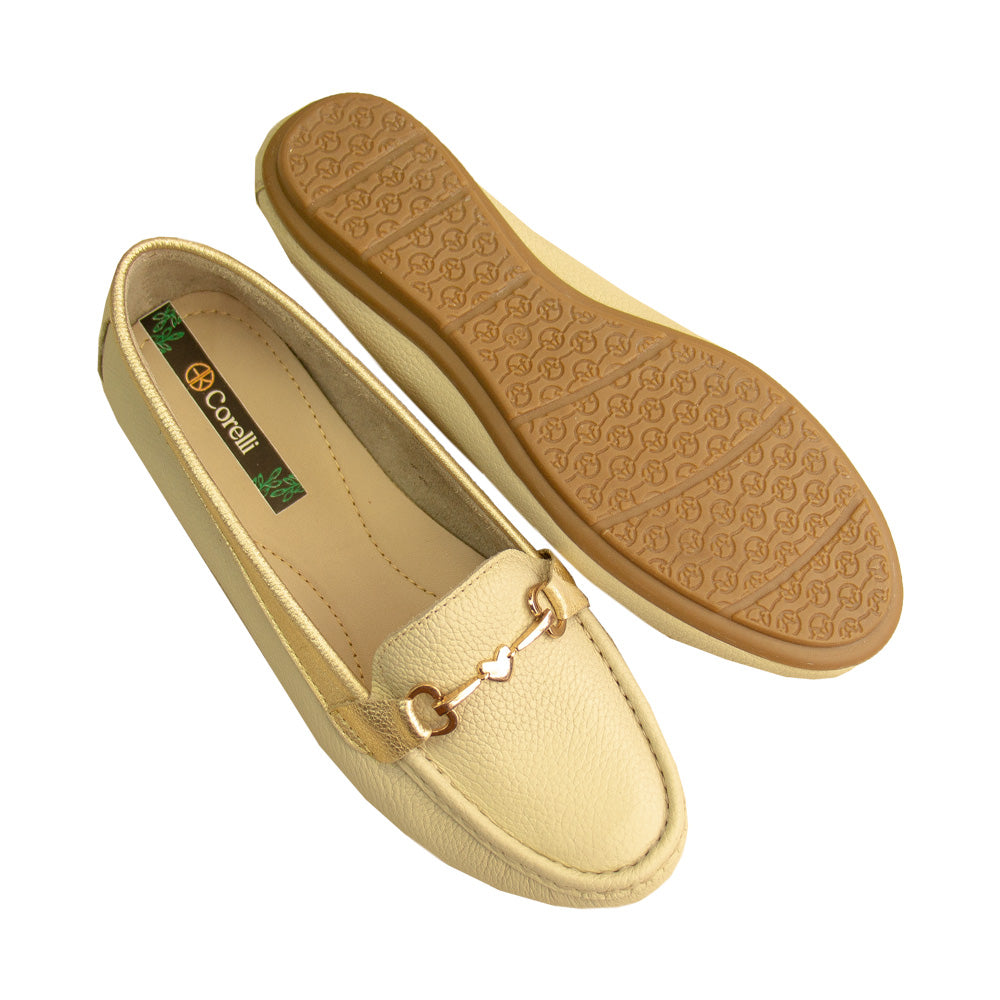 MOCASIN CHATO LOVE VAINILLA /PLATINO