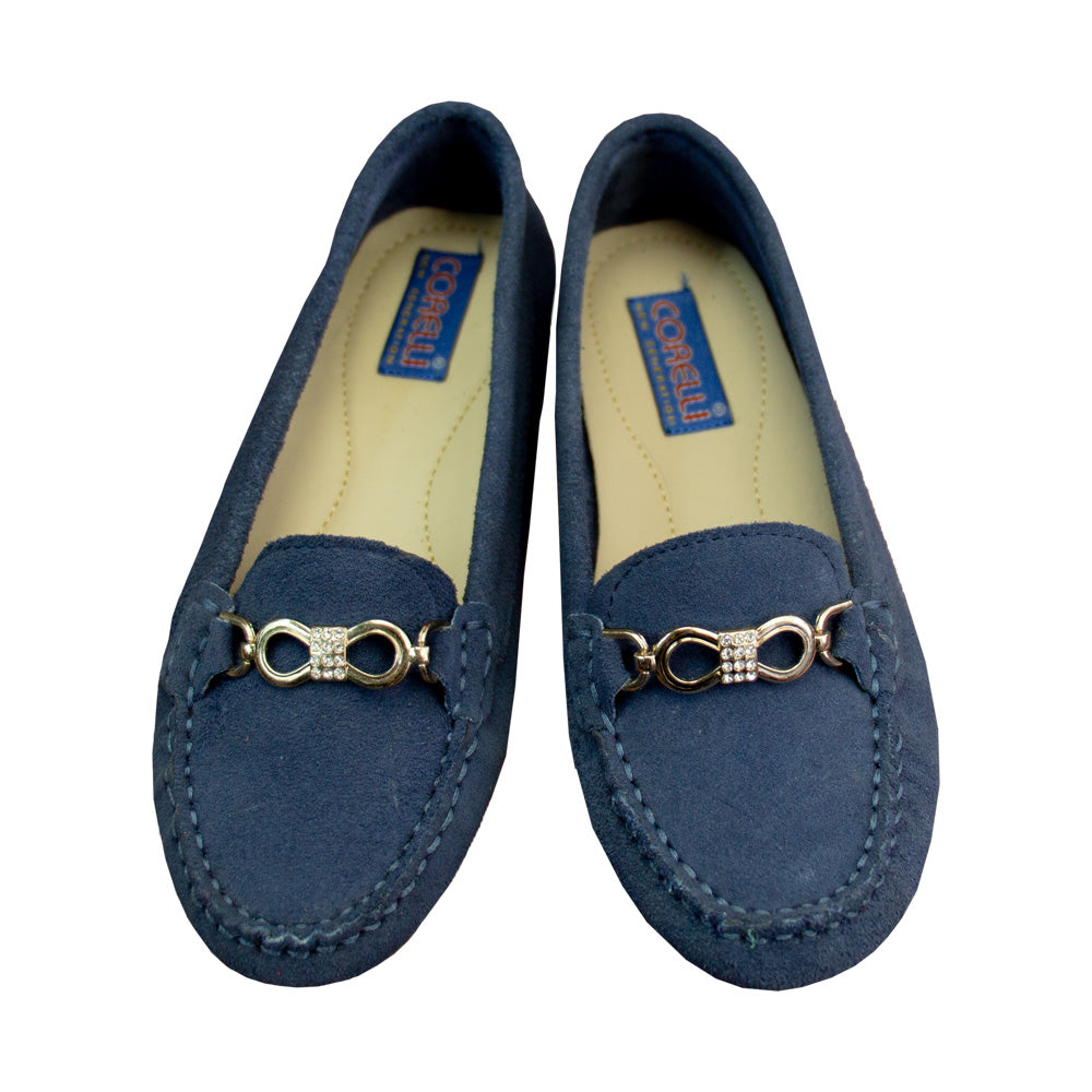 MOCASIN CHATO CORBATA GAMUZA ACERO