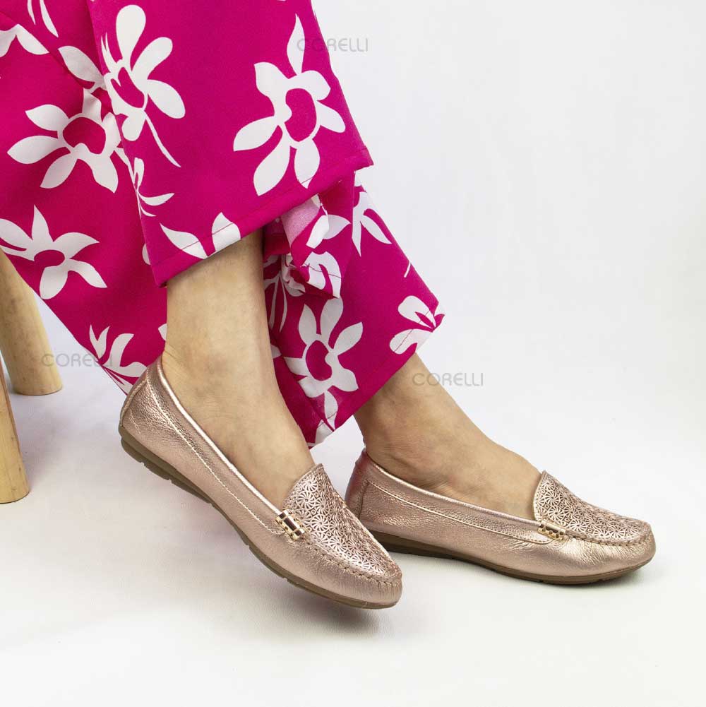 MOCASIN CHATO PAULA II FOLIA ORO ROSA