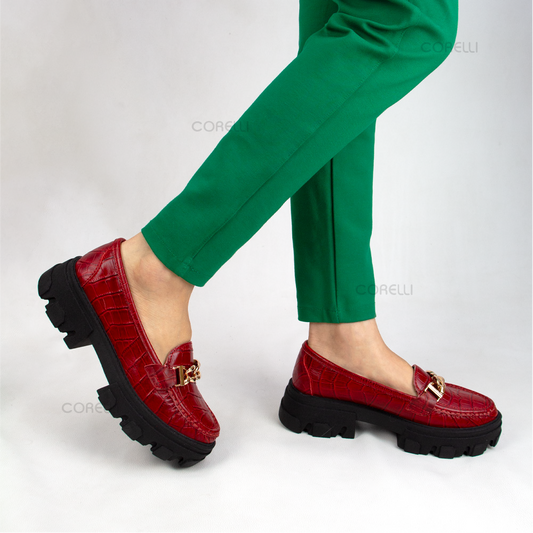 MOCASIN CHUNKY PLATAFORMA  PARIS  CROCO  ROJO