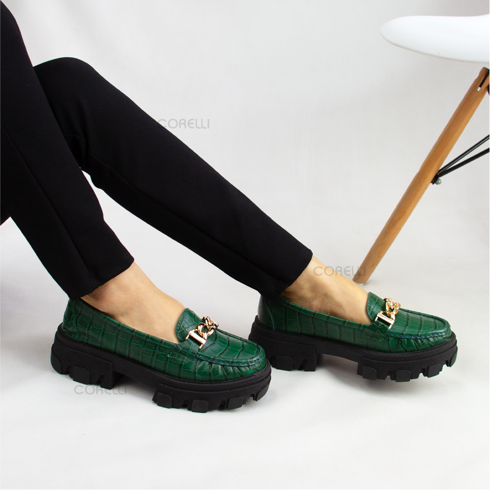 MOCASIN CHUNKY PLATAFORMA PARIS CROCO VERDE