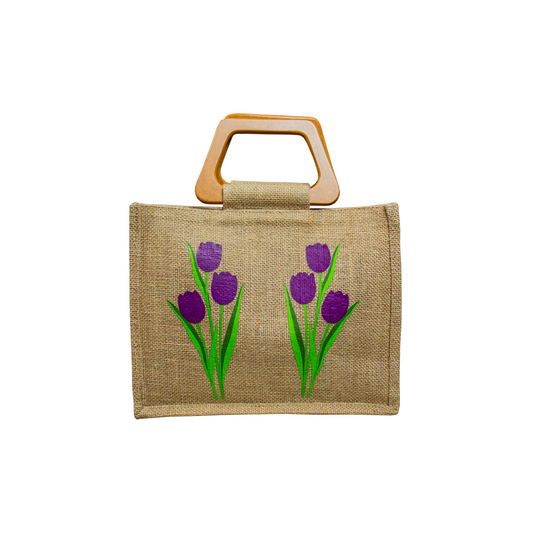 BOLSO YUTE TULIPANES CON ASA DE MADERA
