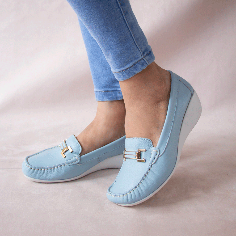 MOCASIN TACO CUÑA MERY-T3 CELESTE