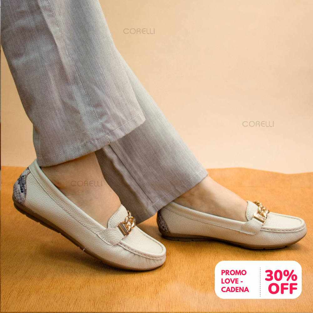 MOCASIN CHATO  CADENA  VAINILLA /PITON