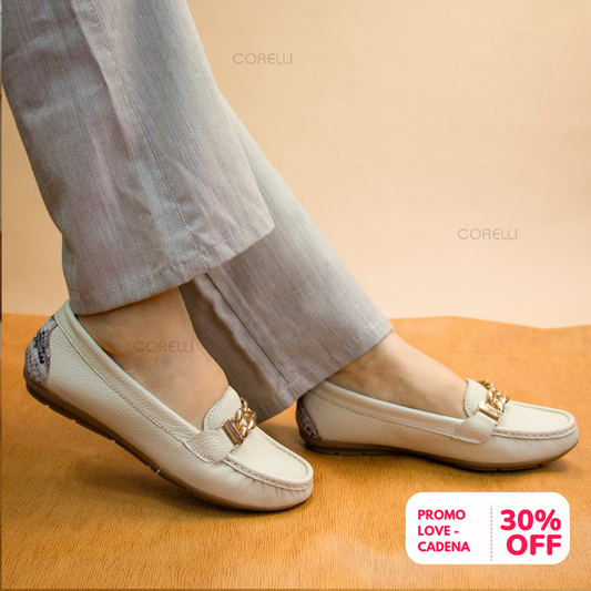 MOCASIN CHATO  CADENA  VAINILLA /PITON