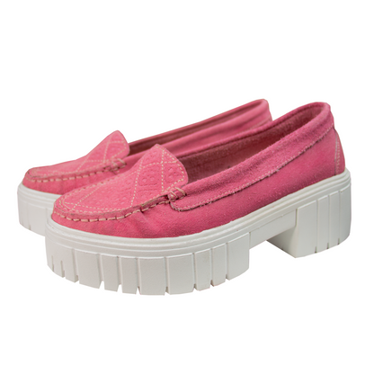 MOCASIN PLATAFORMA CLEO GAMUZA  ROSADO - CHUNKY BLANCO