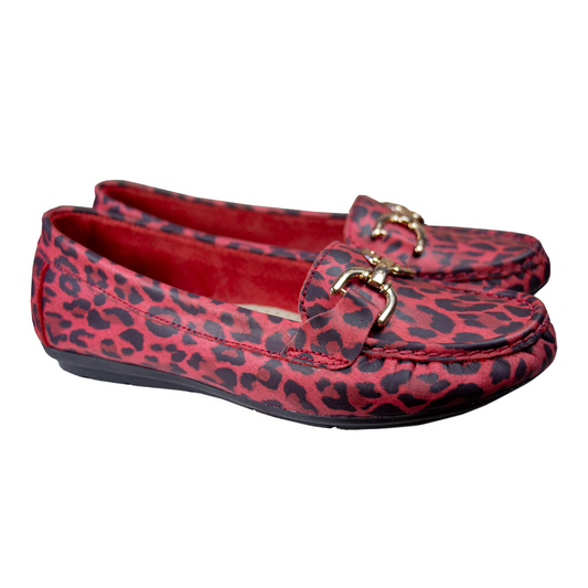 MOCASIN CHATO DOLCE ANIMAL PRINT ROJO