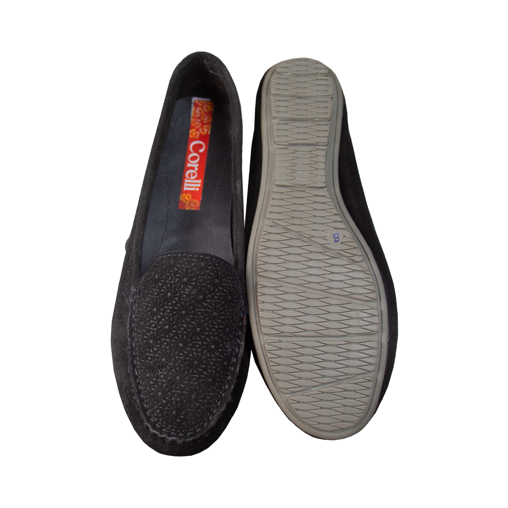 MOCASIN CHATO PAULA GAMUZA NEGRO-CAUCHO GRIS