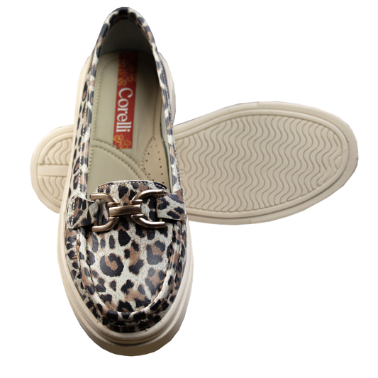 MOCASIN  PLATAFORMA  GIANELLA ANIMAL PRINT CREMA